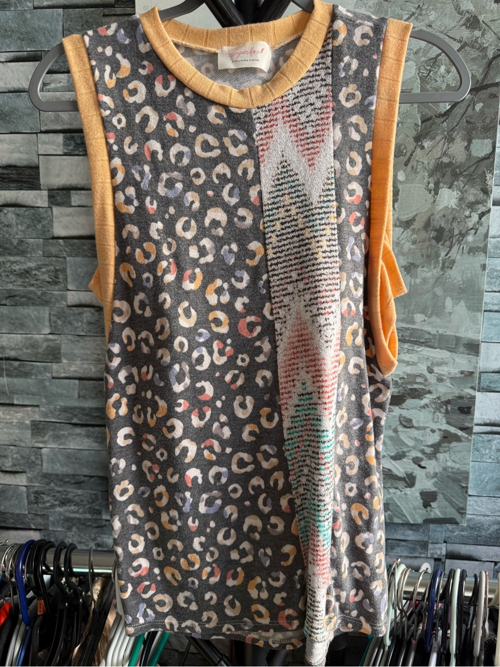 Leopard-Print Knit Tank with Mustard Trim